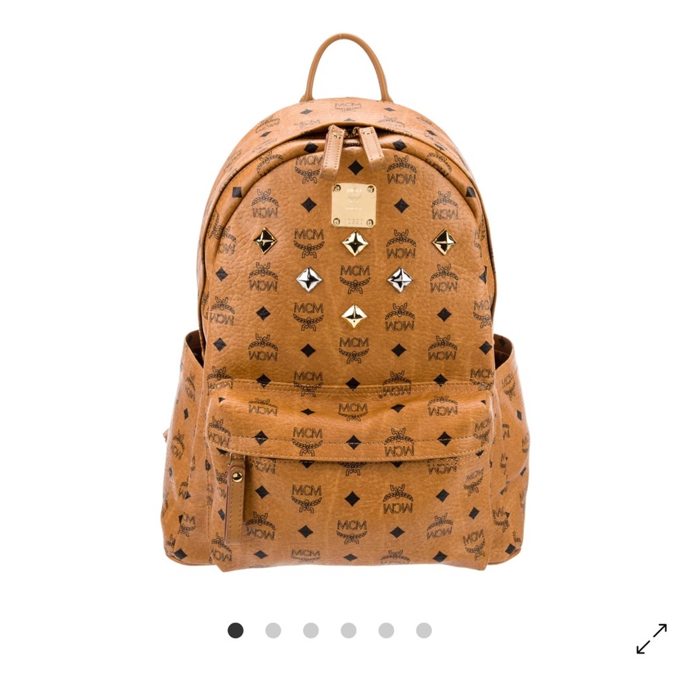MCM Tan Backpack with Gold Accents